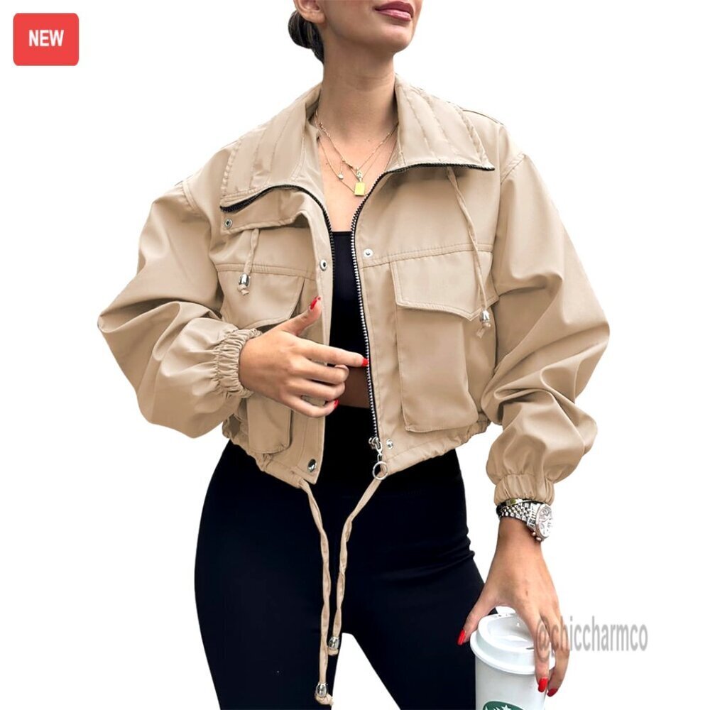 Oversized Utility Anorak Cropped Jacket Zip Up Lightweight Eco-Friendly Y2K